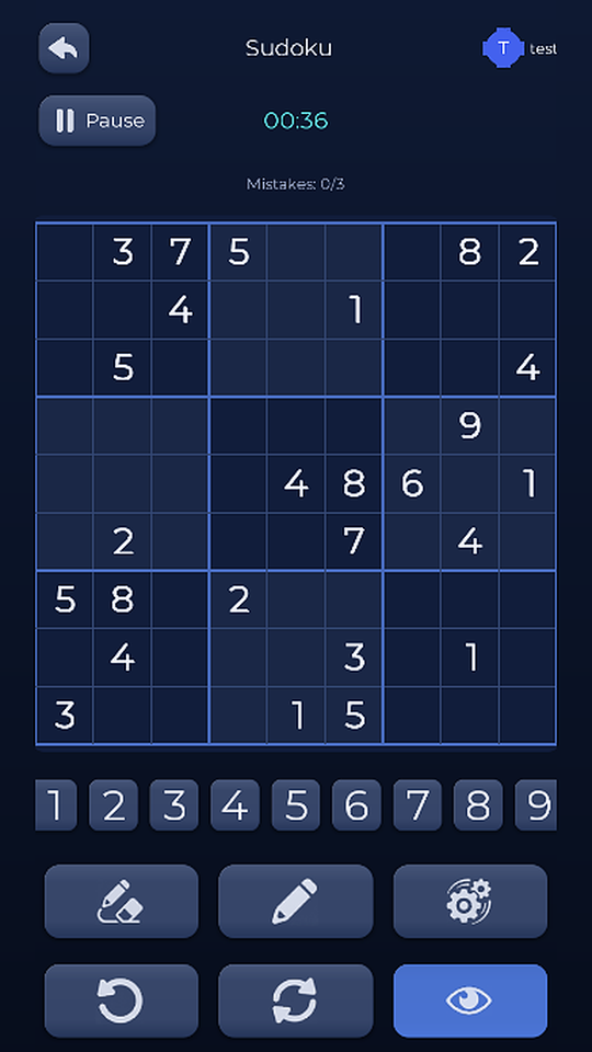 A puzzle in progress with the number pad and action buttons.
